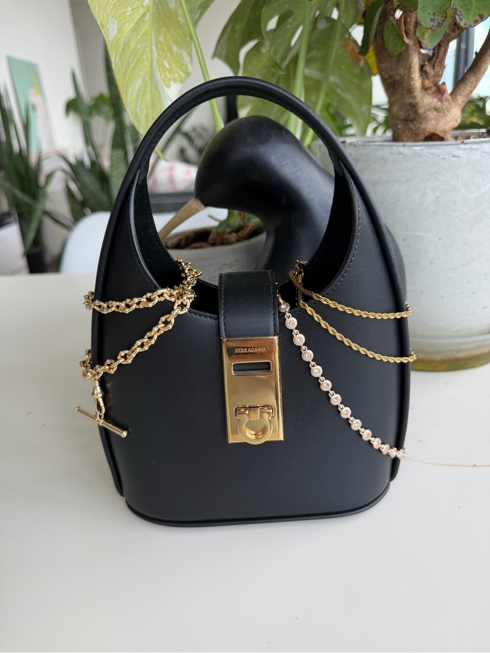 Salvatore Ferragamo Black Leather Mini Bag with Gold Hardware - Picture 1 of 3